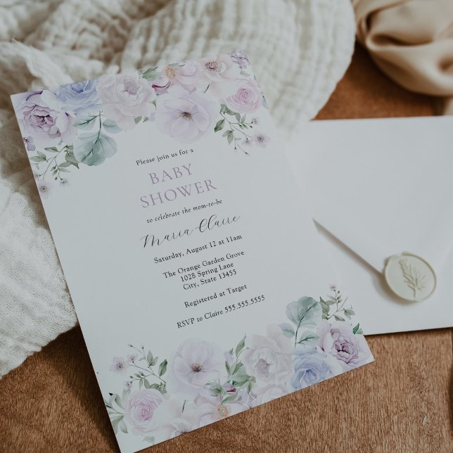Violet and Lavender Floral Baby Shower Invitation (Creator Uploaded)