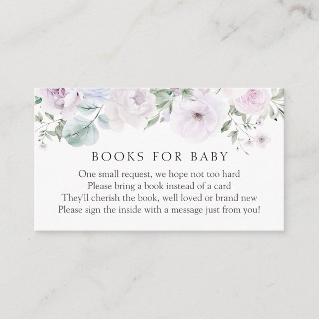 Violet and Lavender Floral Books for Baby  Enclosure Card (Front)