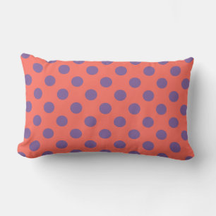 Violet and living coral polka dots lumbar pillow