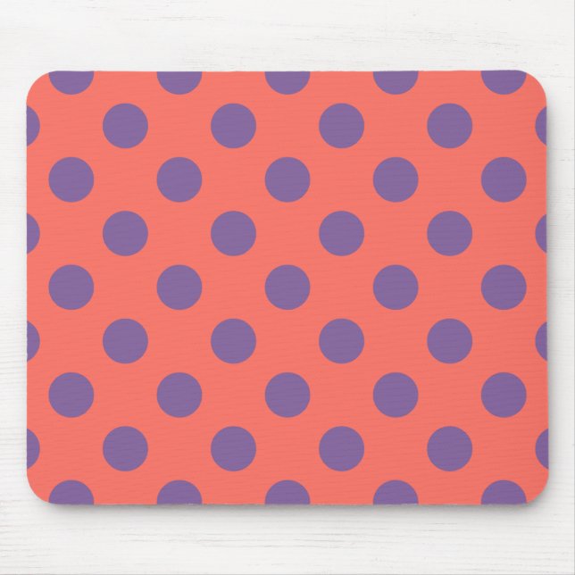 Violet and living coral polka dots mouse pad (Front)