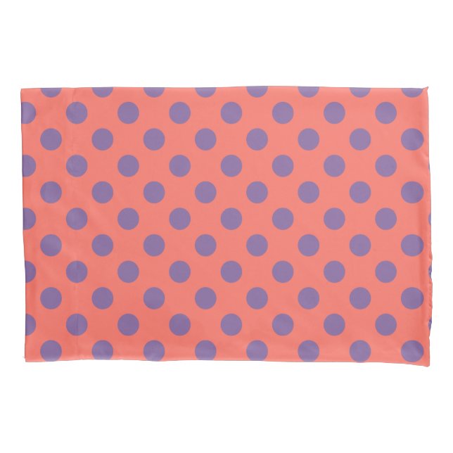 Violet and living coral polka dots pillow case (Front)