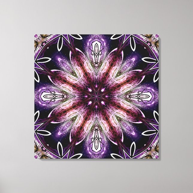 Violet and Magenta Cosmic Flower Kaleidoscope Canvas Print (Front)