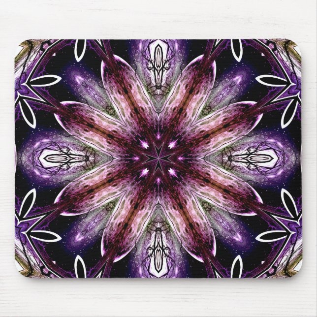 Violet and Magenta Cosmic Flower Kaleidoscope Mouse Pad (Front)