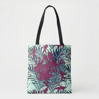 Violet and Navy Tropical Floral Tote Bag