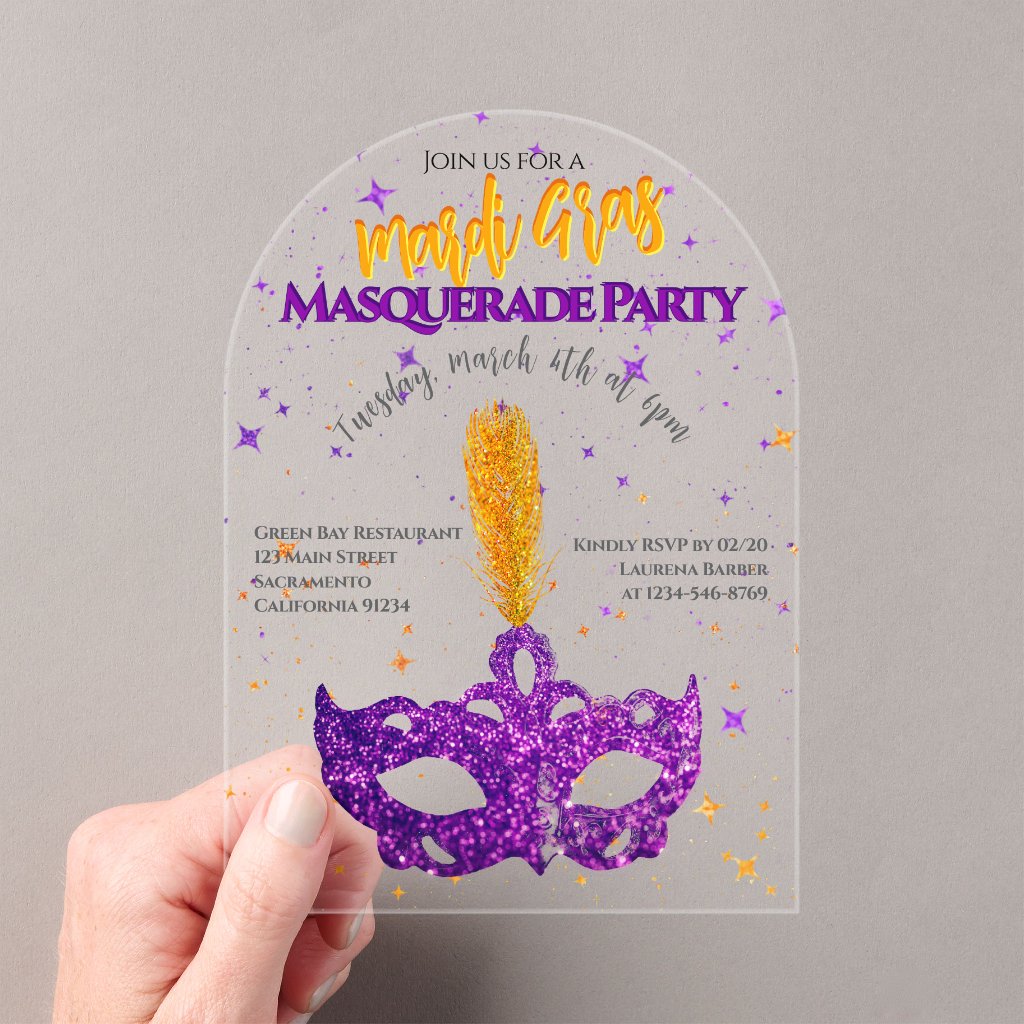 Violet and Orange Sparkles Mask Mardi Gras Party 