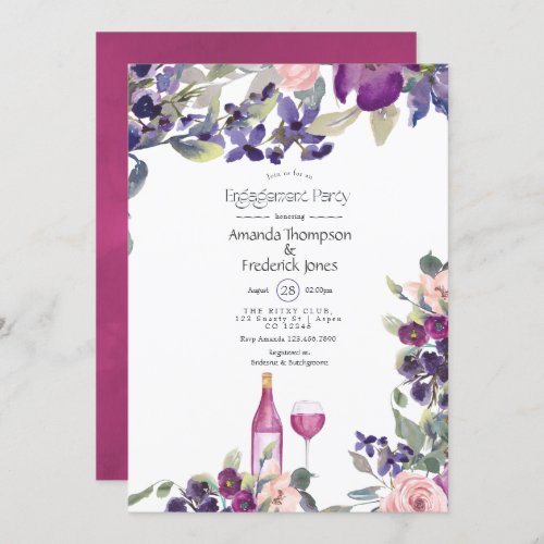 Violet and Plum Floral Bridal Shower Wine Tasting Invitation