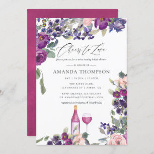 Violet and Plum Floral Bridal Shower Wine Tasting Invitation