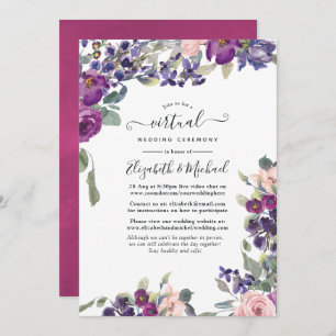 Violet and Plum Floral Online Virtual Wedding Invitation