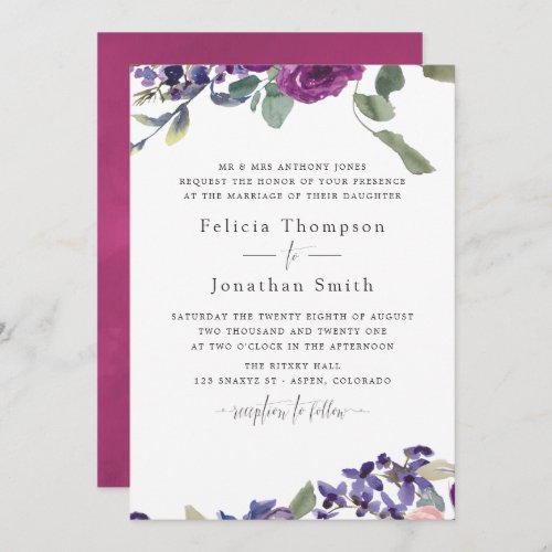 Violet and Plum Floral Wedding invitation