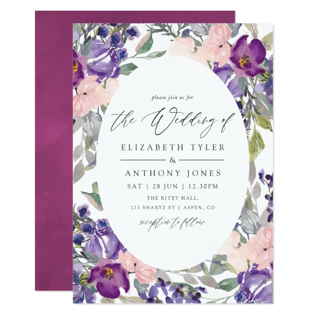 Violet and Plum Floral Wedding Invitation