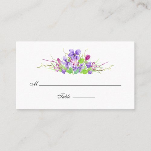 Violet and Plum Watercolor Floral Wedding Place Card