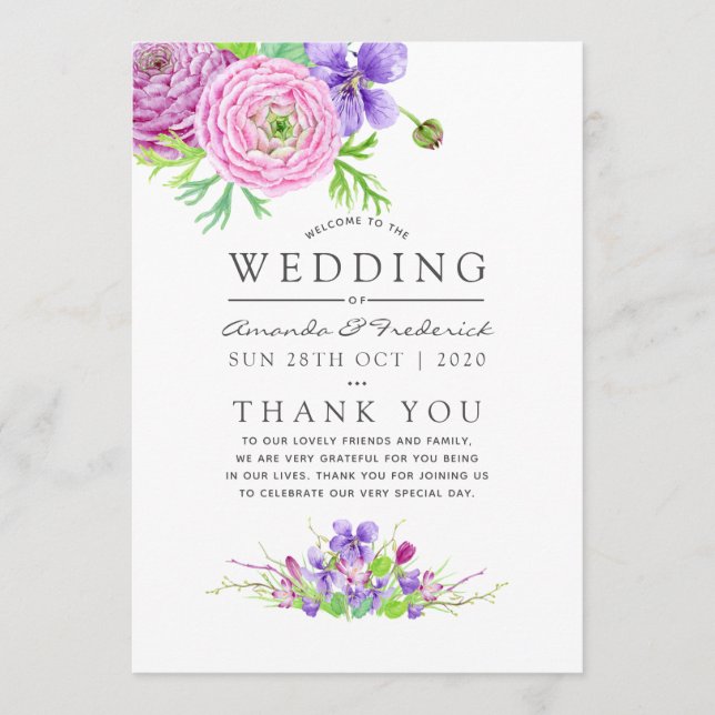 Violet and Plum Watercolor Floral Wedding Program (Front)
