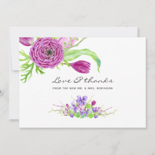 Violet and Plum Watercolor Floral Wedding Thank You Card