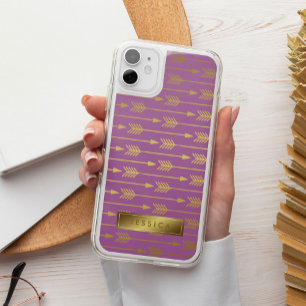 Violet and Printed Gold Arrows Pattern iPhone 15 Plus Case