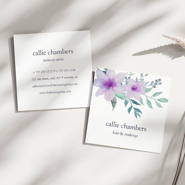 Violet and Sage Floral Square Business Card (Creator Uploaded)