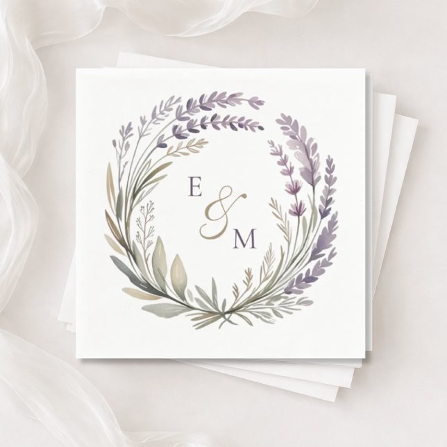 Violet and Sage Floral Wreath Wedding Napkin (Creator Uploaded)