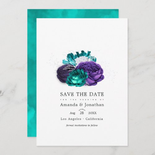 Violet and Turquoise Floral Wedding Photo Save The Save The Date