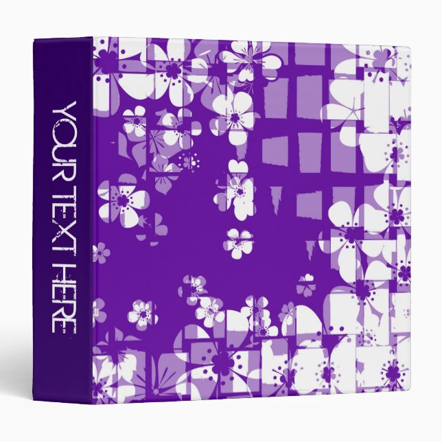 Violet and white floral pattern and modern design 3 ring binder (Front/Spine)