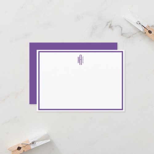 Violet and White Monogrammed Flat Note Card