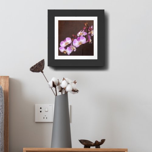 Violet and White Orchid Close_Up Photograph Framed Art