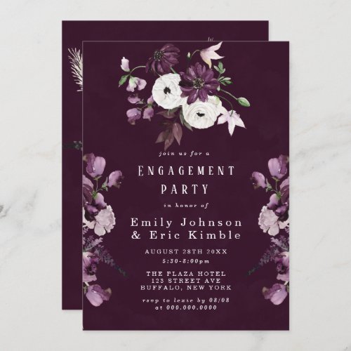 Violet and White Peonies Engagement Party  Invitation