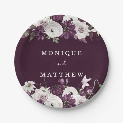 Violet and White Peonies Wedding Paper Plate