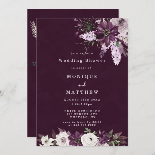 Violet and White Peonies Wedding Shower Invites