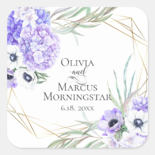 Violet Anemone Floral Wedding Bouquet Square Sticker