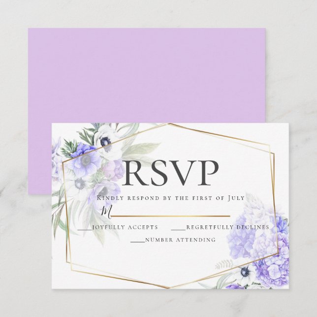 Violet Anemone Floral Wedding RSVP Invitation (Front/Back)
