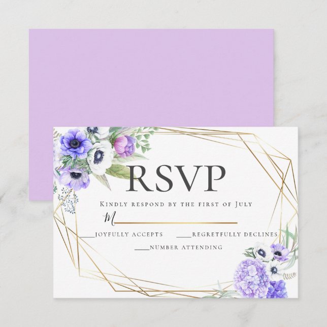 Violet Anemone Floral Wedding RSVP Invitation (Front/Back)