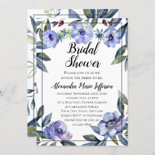 Violet Anemone Flower Watercolor Bridal Shower Invitation