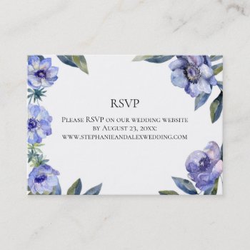 Violet Anemone Flower Watercolor Wedding Business Card by CustomInvites at Zazzle