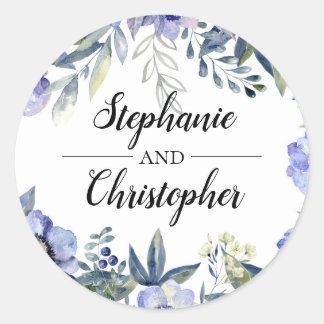 Violet Anemone Flower Watercolor Wedding Classic Round Sticker