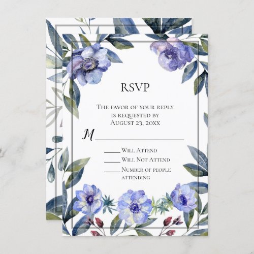 Violet Anemone Flower Watercolor Wedding Invitation