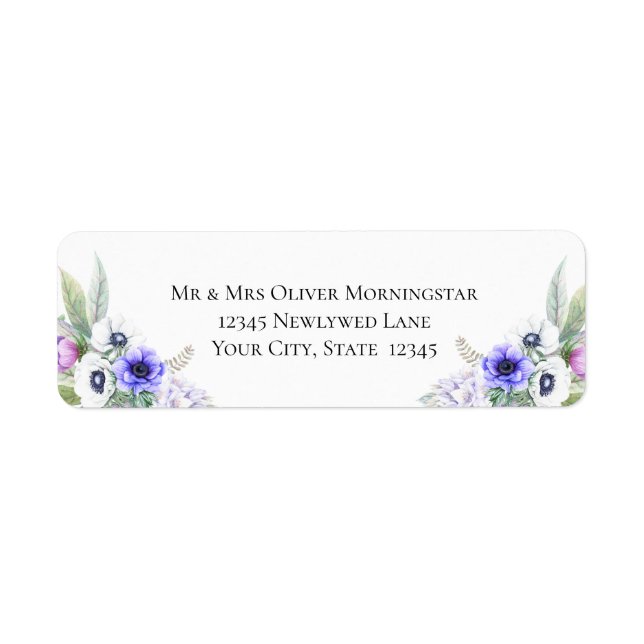 Violet Anemone Flowers Label (Front)