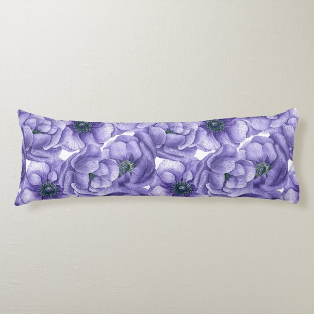 Violet anemone flowers watercolor pattern body pillow (Front)