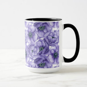 Violet anemone flowers watercolor pattern mug