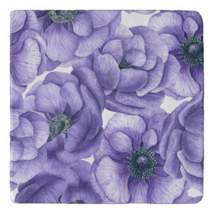 Violet anemone flowers watercolor pattern trivet