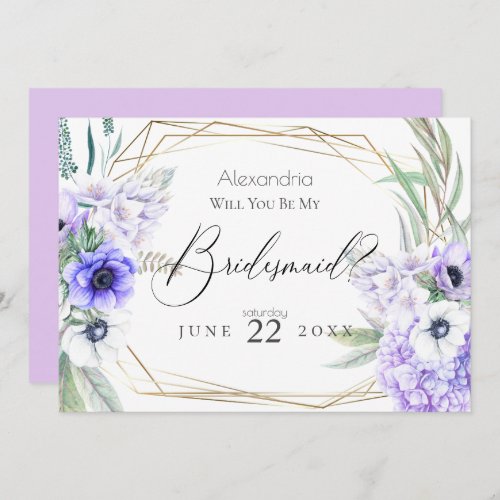 Violet  Anemone Flowers Will You Be My Bridesmaid Invitation