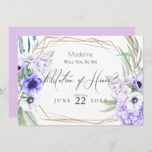 Violet Anemones Will You Be My Matron of Honor Invitation