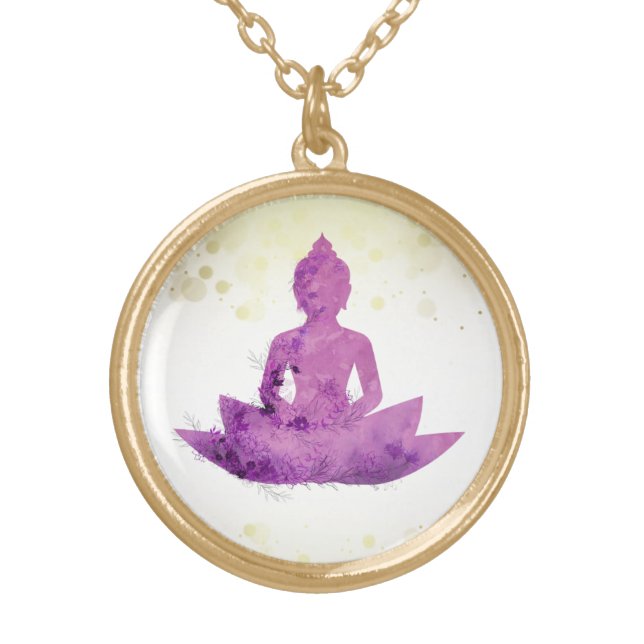 *~* Violet  AP33 Buddha Botanical Floral Lotus Gold Plated Necklace (Front)