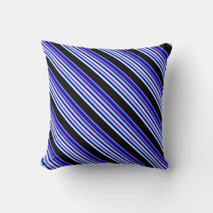Violet, Aquamarine, Blue, Mint Cream & Black Lines Throw Pillow