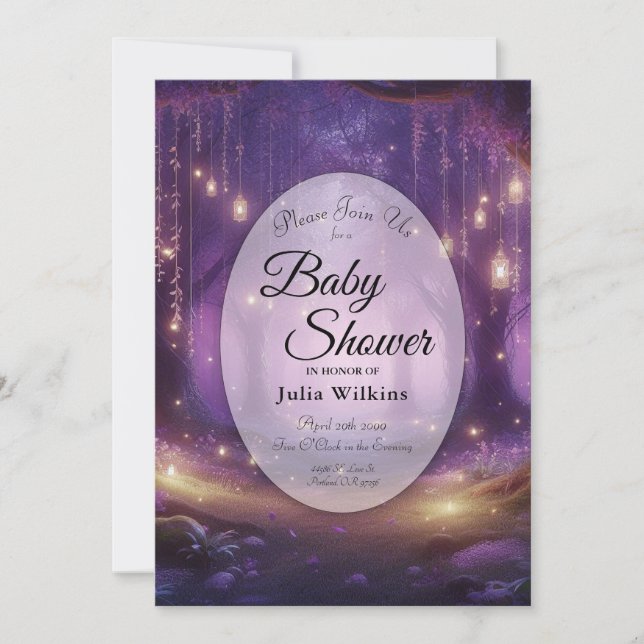 Violet at Midnight Enchanted Forest Baby Shower Invitation (Front)