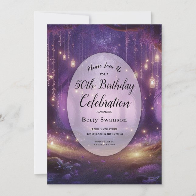 Violet at Midnight Enchanted Forest Birthday Invitation (Front)