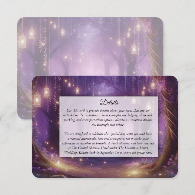 Violet at Midnight Enchanted Forest Wedding Enclosure Card (Front/Back)