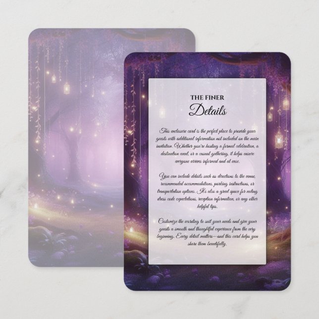 Violet at Midnight Enchanted Forest Wedding Enclosure Card (Front/Back)