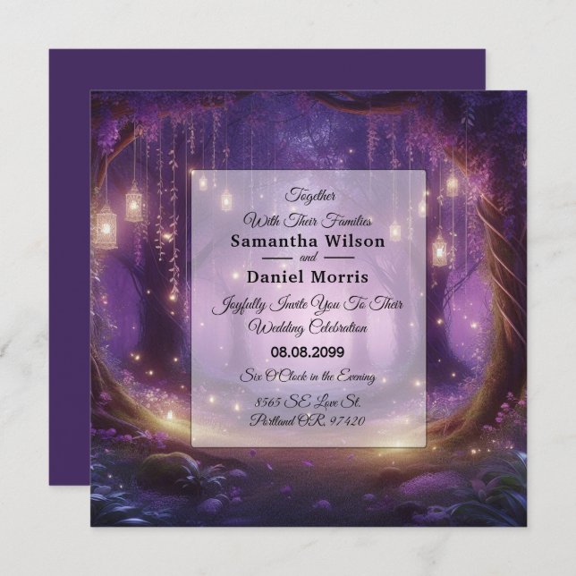 Violet at Midnight Enchanted Forest Wedding Invitation (Front/Back)
