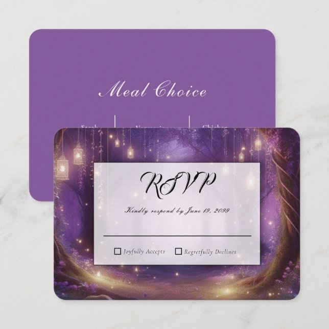 Violet at Midnight Enchanted Forest Wedding RSVP Card (Front/Back)