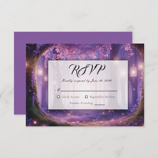 Violet at Midnight Enchanted Forest Wedding RSVP Card (Front/Back)