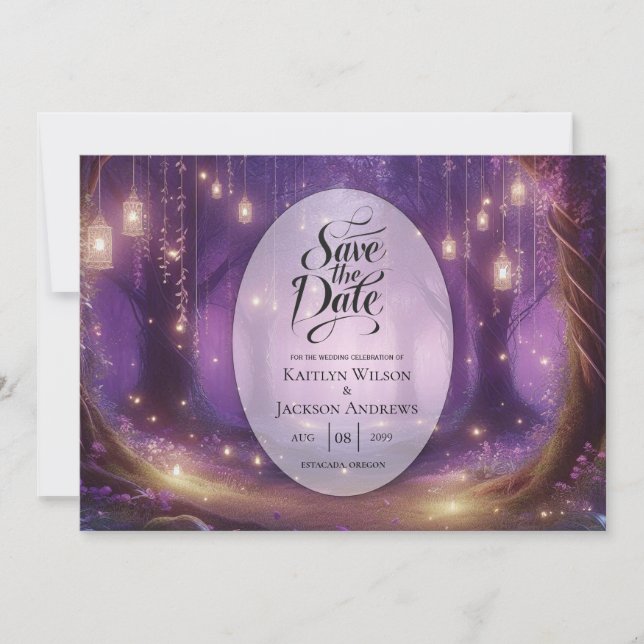 Violet at Midnight Enchanted Forest Wedding Save The Date (Front)